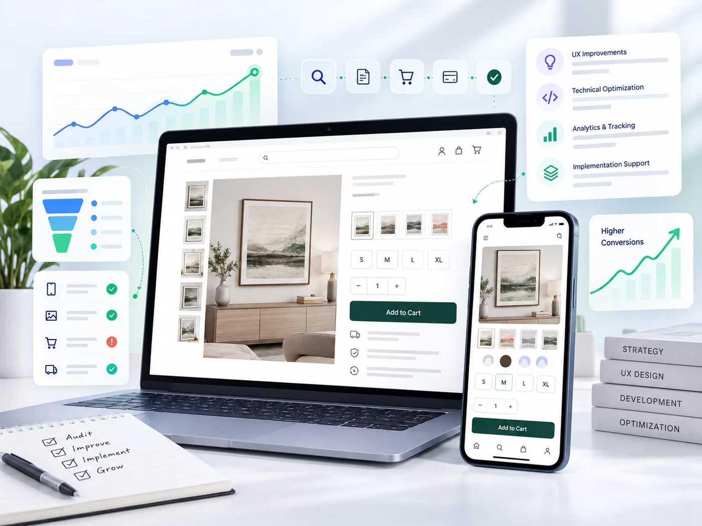Shopify conversion optimization dashboard and ecommerce storefront analysis