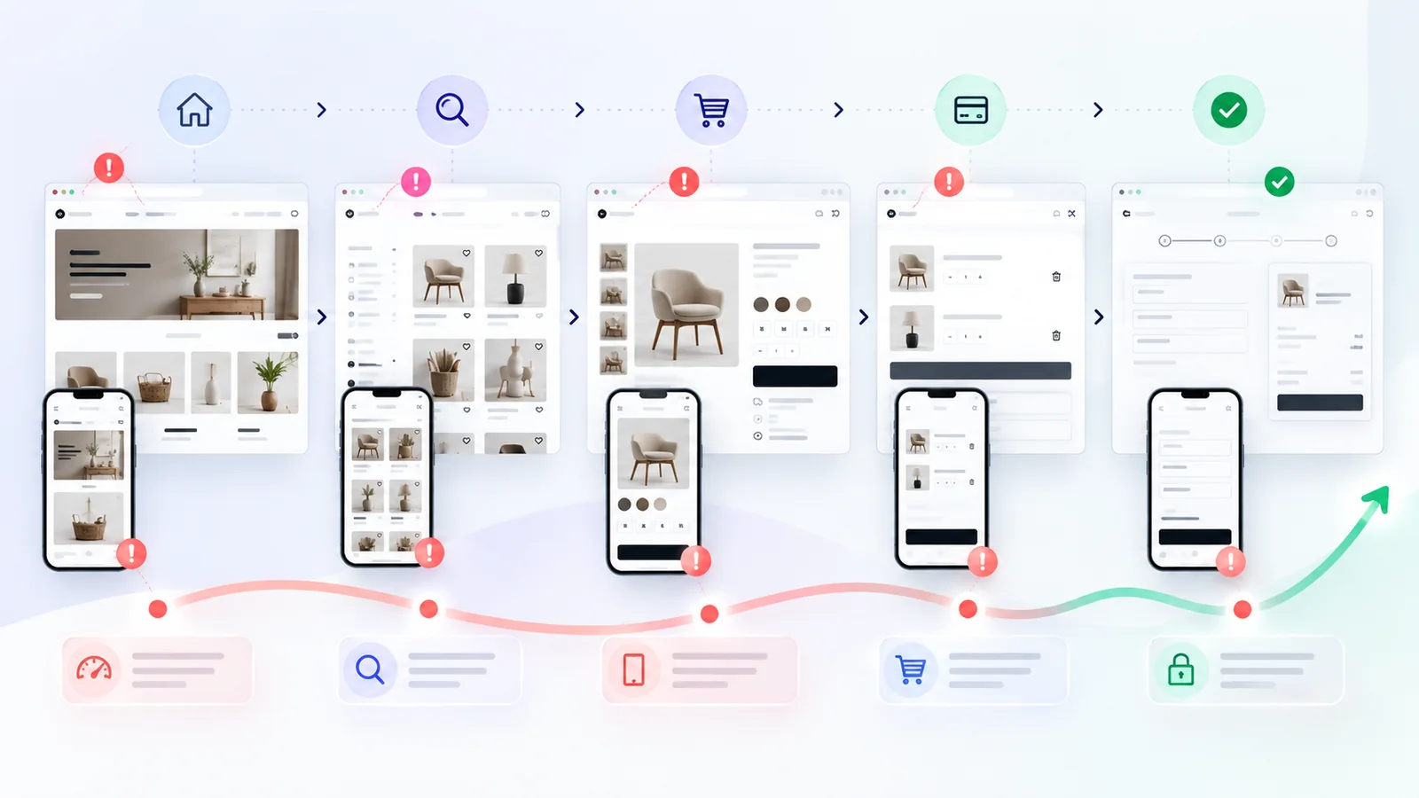 Shopify customer journey showing product page cart and checkout conversion points